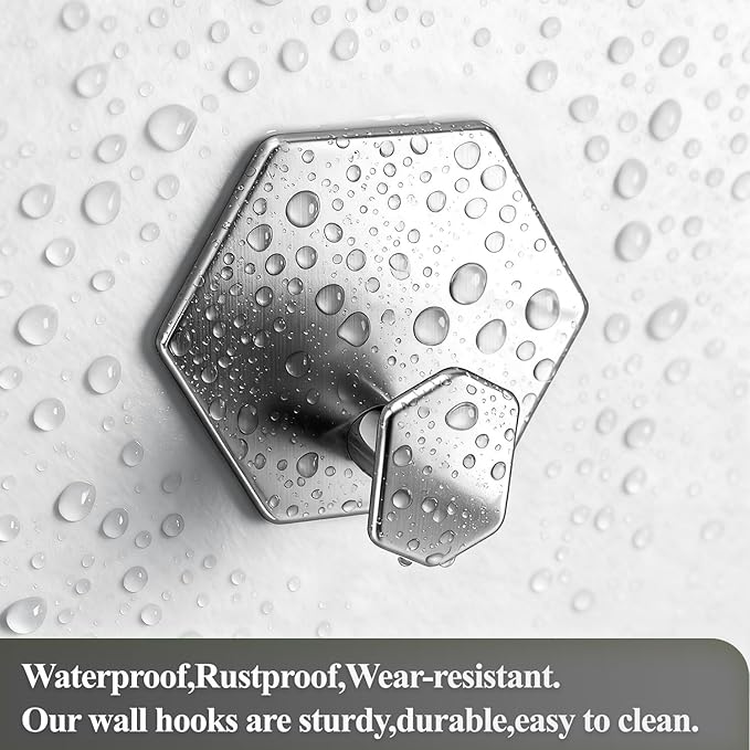 Adhesive Towel Hooks Heavy Duty Wall hooks Waterproof Stainless Steel Shower Rack for Coat, Key, Hat, Robe, Clothes, Picture Hanging Towel Hooks for Bathrooms Kitchen Door (2-Pack, Brushed Silver)