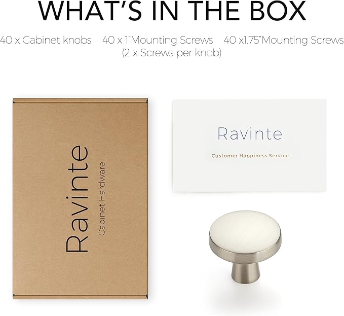 Ravinte 40 Pack Drawer Pulls 1-1/4 Inch Kitchen Cabinet Knobs Brushed Nickel Solid Round Dresser Knobs Simple Cabinet Hardware for Cupboard Drawer Handles