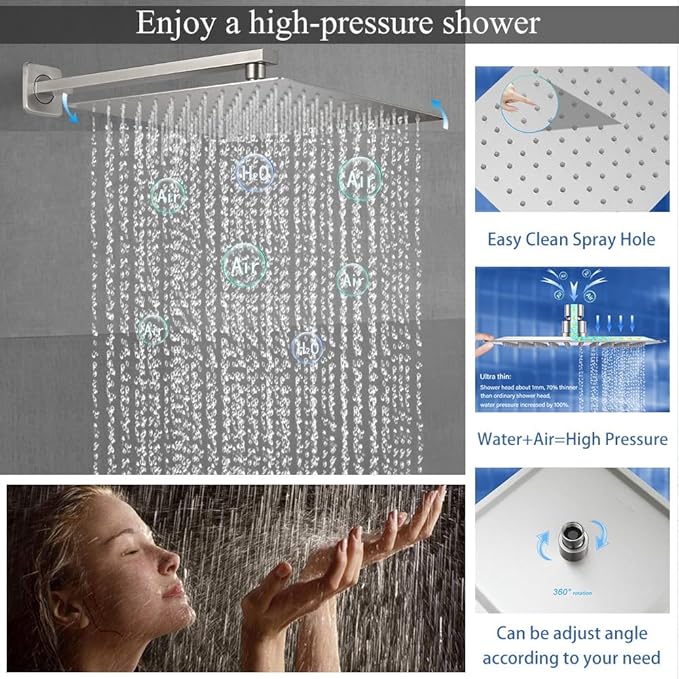 Shower Faucet Set Brushed Nickel Shower System, Knob Switch Diverter Shower Faucet with High Pressure Handheld Spray, Wall Mount 10 Inch Shower Head with 6 Inch Wall Mount Shower Head
