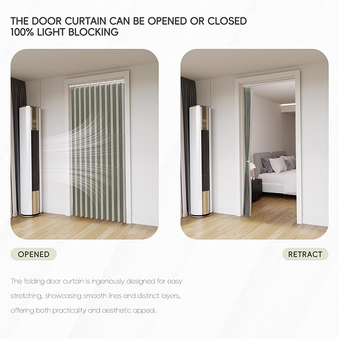 100% Blackout Fabric Folding Door Curtain with Magnetic Closure - Accordion Style for Sliding Doors, Closets,Wardrobe and Temporary Door Solutions Doorway Curtains（W42 x L78, Grey 1 Panel）