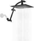 Hibbent All Metal Rain Shower Head, 8'' High Pressure Rainfall Showerhead with 16" Shower Head Extension Arm, Solid Brass Adjustable Shower Arm Extender, Waterfall fixed Showerheads, Matte Black