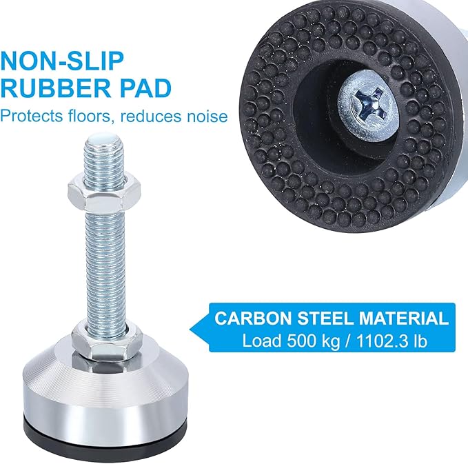 PATIKIL Furniture Leveling Feet 2" Dia Base M12 Thread, 4 Pcs Carbon Steel Adjustable Threaded Furniture Levelers Screw on Leg Leveler with Pads for Desk Chair Cabinet, Black