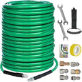 Hourleey Sewer Jetter Kit for Pressure Washer 200FT, 4000 PSI Drain Cleaner Hose 1/4 Inch NPT, Corner Rotating and Button Hose Sewer Jetting Nozzle Pearl Corsage Pin Tape Handle Strap Spanner, Green