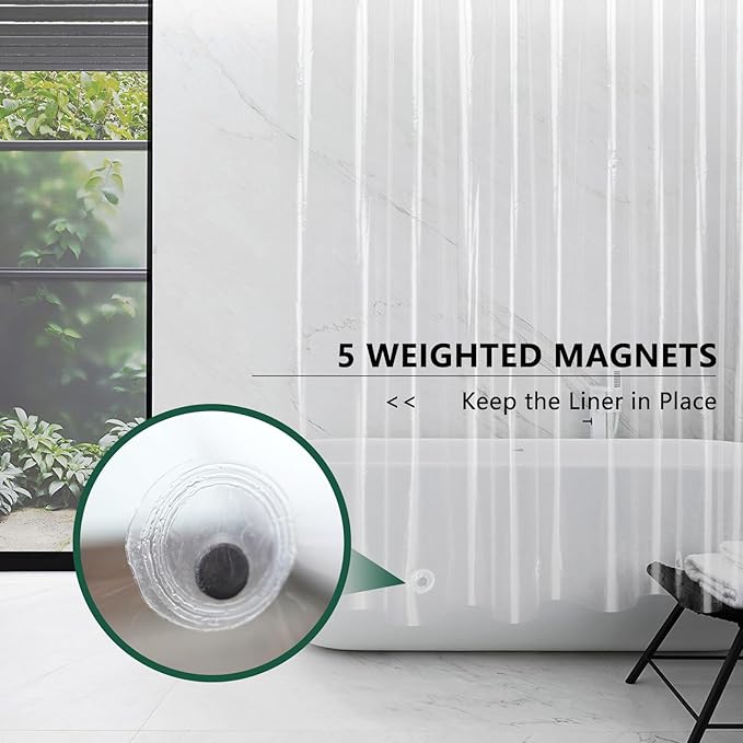 AooHome Thin Clear Shower Curtain Liner, Premium Light Weight EVA 4G Plastic Bathroom Shower Liner with Rustproof Metal Grommets and Bottom Magnets, 72x75 inch (No Hooks)
