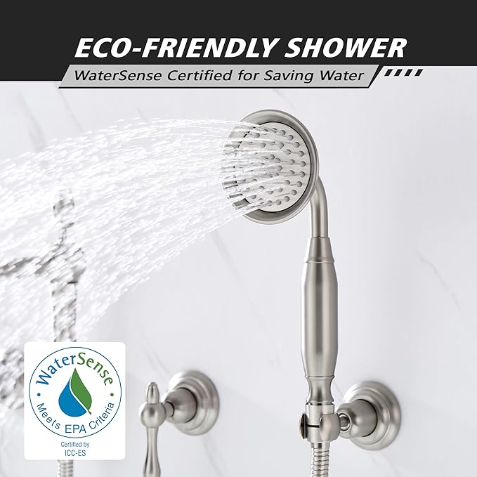 SUMERAIN Brushed Nickel Wall Mount Bathtub Faucet with Handheld Sprayer Traditional Tub Filler with Rough-in Valve