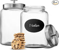 KooK Glass Storage Containers with Lids, 1 Gallon, Set of 2, Glass Canister, Laundry Jar, Kitchen Jar, Storage for Pantry, (3.7, Circular, Silver)