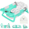 MoreFeel Collapsible Baby Bathtub for Newborn with Thermometer & 1 Hooded Towel & 1 Soft Floating Cushion,Portable Travel Bathtub with Drain Hole, Durable Foldable Baby Tubs for Infants to Toddler