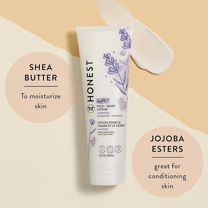 The Honest Company 2-in-1 Cleansing Shampoo and Body Wash Face Lotion Bundle Gentle for Baby Naturally Derived Lavender Calm 18.5 fl oz