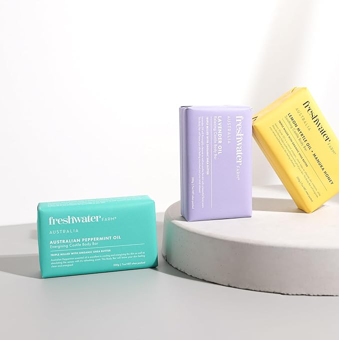 Freshwater Farm Australia Relaxing Castile Natural Bar Soap for Women Men - Lavender Oil - Nourishing Essential Oils For Dry, Sensitive Skin - Natural Bar Soap, Body Soap - 7 oz 8PK, purple