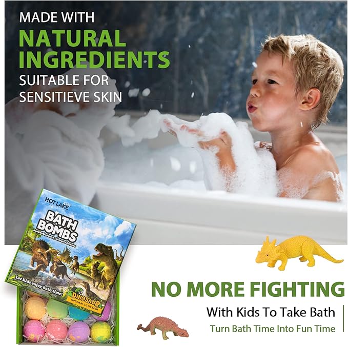 Dinosaur Bath Bombs Gift Set,16 Pack Organic Bath Bomb for Kids with Toys Surprise Inside. Natural Dino Egg Bathbombs Kit for Christmas or Birthday Gift for Girls and Boys