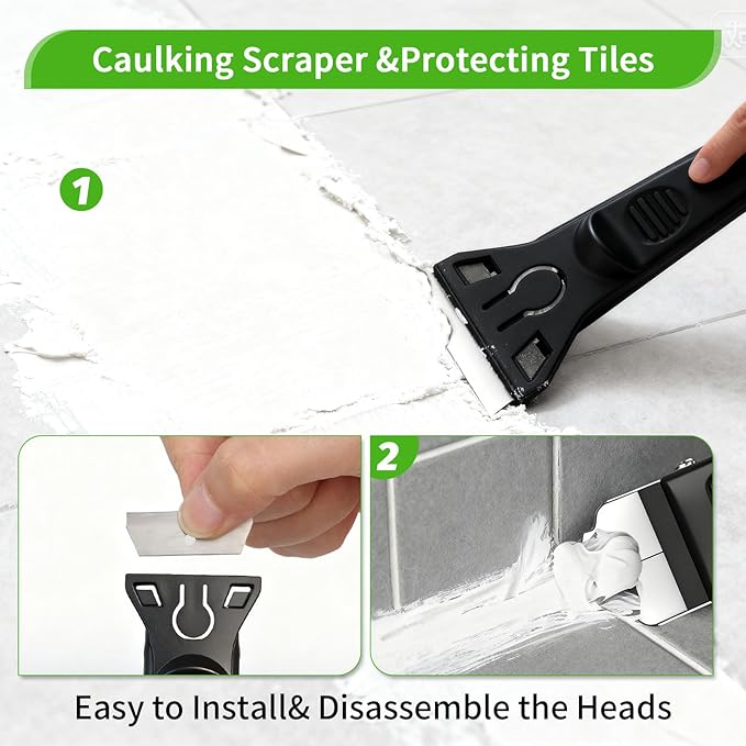 Caulking Tool 6 in 1 Sealant Finishing Tool & Grout Remover Scraper with 6 Silicone Pads, Sealant Removal and Trimming Tool with Squeegee for Bathroom, Window, Door, Kitchen