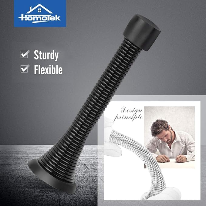 HOMOTEK 20 Pack Black Spring Door Stops,3-1/8" Heavy Duty Door Stop - Flexible Spring Door Stopper with Low Mounted Black Rubber Bumper Tips