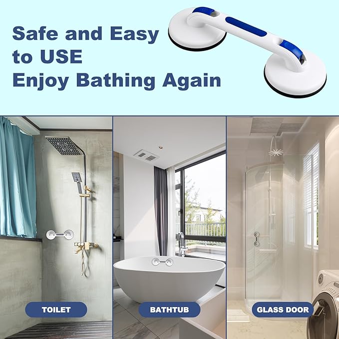 New Shower Handle Shower Grab Bars for Bathtubs and Showers,Strong Hold Suction Cup Grip Grab,Bath Handle Heavy Duty Grab Bars for Handicap Elderly Seniors（Royal Blue）