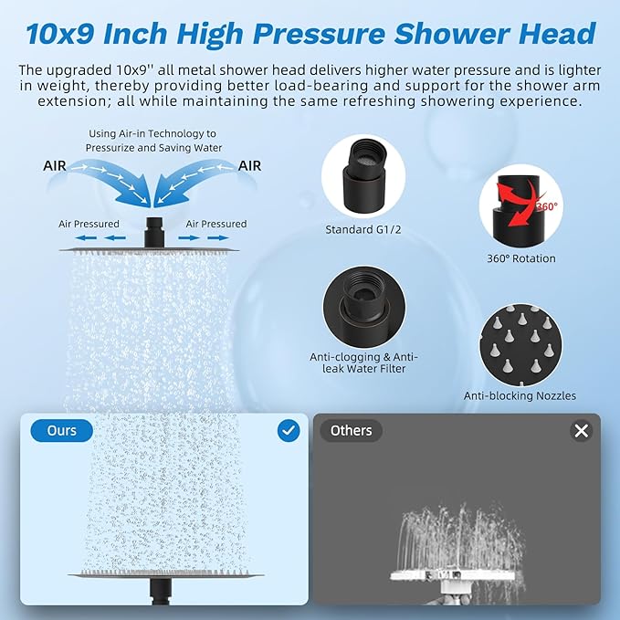 Hibbent cUPC Certified All Metal 10"Rainfall Showerhead Combo, High Pressure Shower Head with 10-Spray Mode Handheld, Innovative 4-way Diverter with Pause Mode, 71'' Hose and Holder, Oil Rubbed Bronze