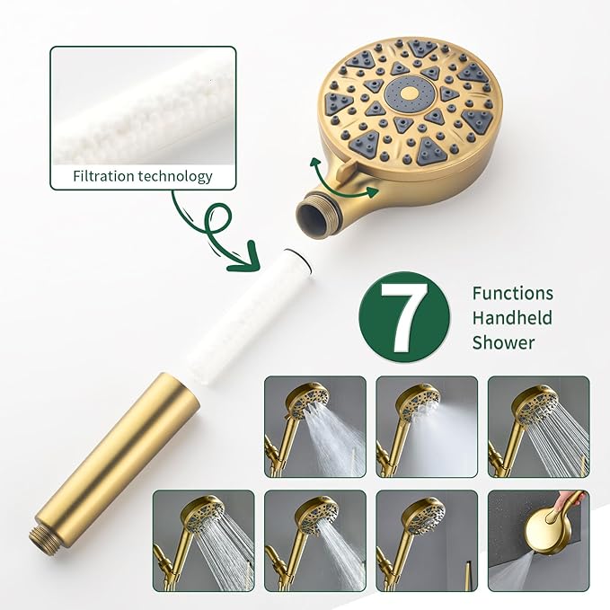 Brushed Gold Shower Faucet Set with Tub Spout Tub and Shower Faucet Set Complete with Handheld Shower Head Shower Combo Set Shower System with Tub Spout Tub and Shower Trim Kit