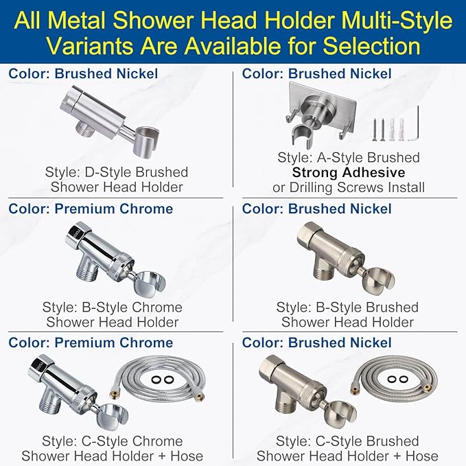 Shower Head Holder All Metal, Brass Adjustable Shower arm Bracket for Handheld, Hand held Showerhead Holder (B-Style Shower Arm Mount Premium Chrome