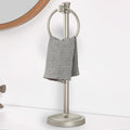 Hoimpro 17 Inch Stand Hand Towel Holder Towel Bar Towel Hanging Ring, Free Standing Floor Hand Towel Rack Storage for Bathroom Kitchen Vanity Countertops, Hardware Accessories(Brushed Nickel)