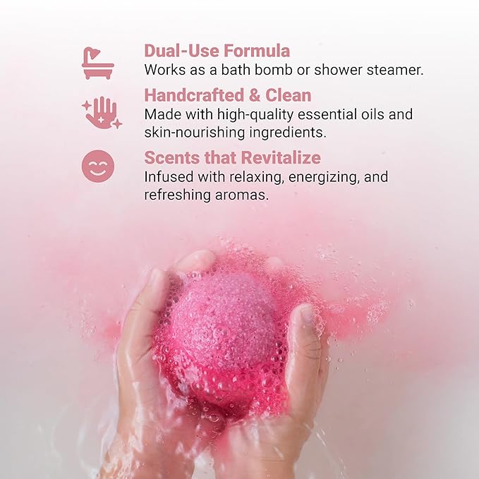 Mom Bomb Pink Himalayan Bath Bomb (Shower Steamer) – Essential Oils, Clean Ingredients – Relaxing Aromatherapy Fizz, Skin-Softening – Made in USA - Gift for Women 5 Ounce