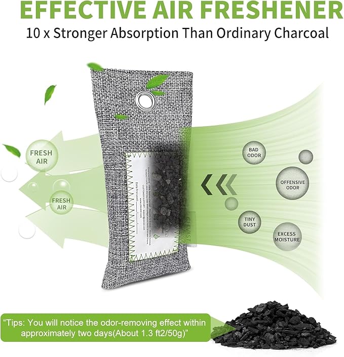 CLEVAST 6 Pack Activated Bamboo Charcoal Air Purifying Bags(6x60g), Natural Fresh Odor Absorber, Deodorizer and Moisture Eliminator, Air Purifier Bags for Home, Closet, Shoes, Car Air freshener
