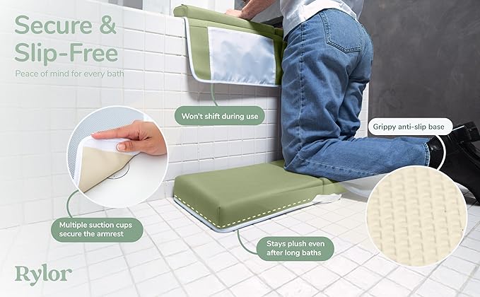 Rylor Baby Bath Kneeler & Elbow Rest Pad - Ultra Thick Foam Cushion for Bathing Infants & Toddlers - 26'' Extra Long and 2.4'' Thick - Non-Slip, Comfortable Support (Green)