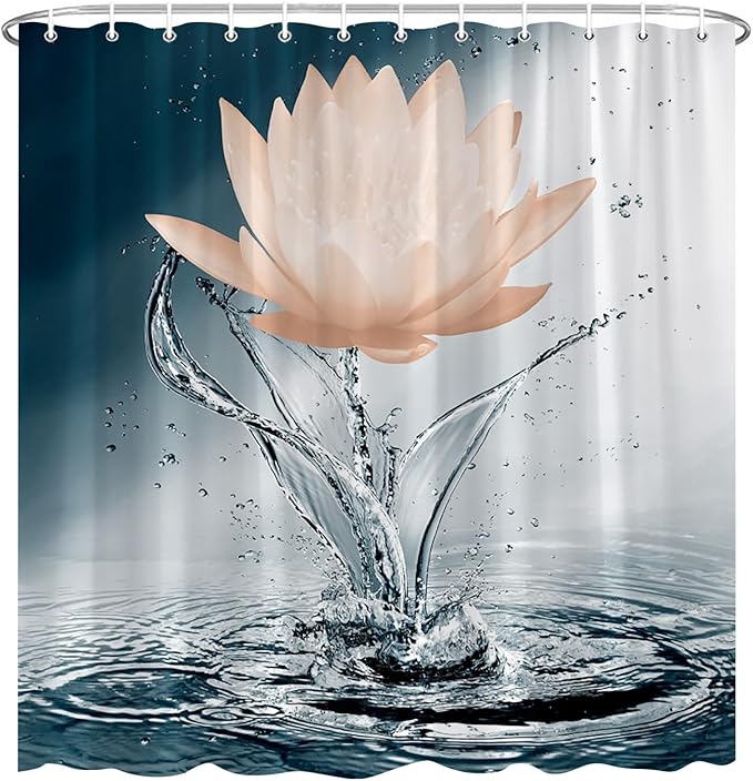 Lotus Shower Curtain Black White Blue Orange Flower Elegant Blooming Floral with Dew Spring Flower Reflection on Water Modern Romantic Polyester Fabric Bathroom Decor 86×70 Inch with Hook