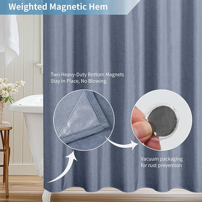 2-in-1 Waterproof Extra Long Fabric Shower Curtain or Liner,Linen Textured,84 Inch Breathable TPU & Washable Bathroom Shower Curtain Set with 12 Plastic Hooks,Modern,72"x84" Blue Gray