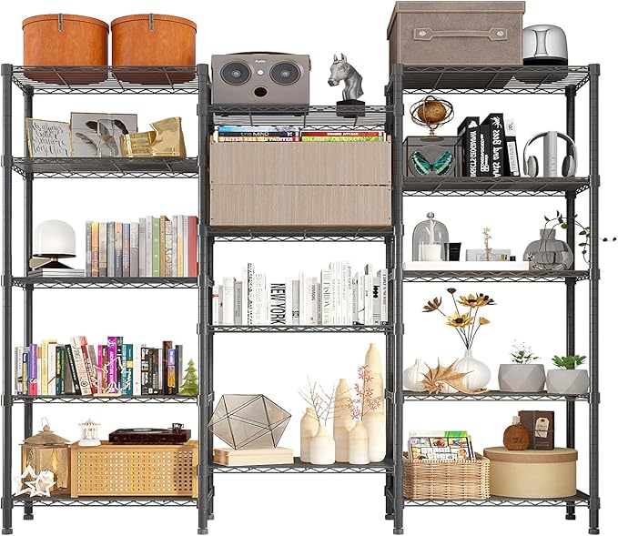 14 Tier Storage Racks Shelving, Heavy Steel Pantry Shelves, Adjustable Wire Shelving Rack, Suitable for Garage, Kitchen, Bathroom, Office, 22" W x 14" D x 142" H, Black