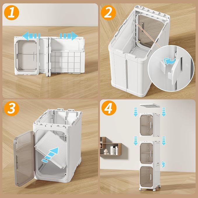 KHNR 3-Tiers Slim Bathroom Storage Cabinet, Foldable Storage Cabinets,Narrow Bathroom Storage,Movable Bathroom Storage Organizer for Small Spaces,Bathroom,Kitchen,Laundry,White