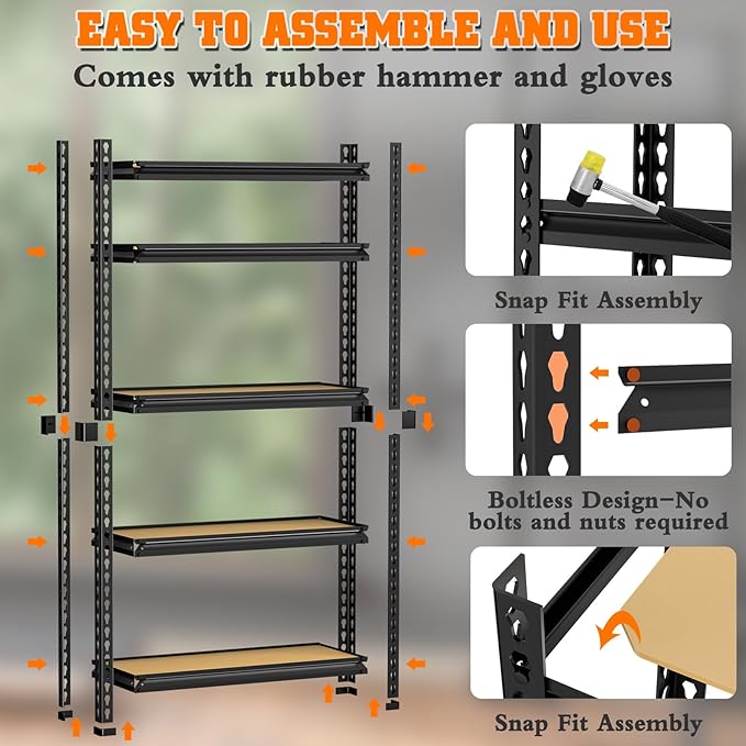 LEVELEVE 5-Tier Heavy Duty Storage Shelving Unit, 2000 lbs Capacity, Adjustable Metal Utility Shelf, 35" L x 16" W x 73" H for Garage, Kitchen, Pantry, Basement, Bathroom, Laundry