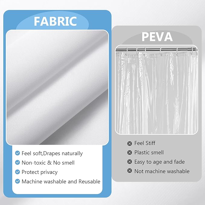 120GSM Ultimate Waterproof Fabric Shower Curtain Liner - TPU Lamination Technology with 3 Magnets,Machine Washable,71x84 Inch Soft Cloth Shower Curtain or Shower Liner,for Bathroom(White)
