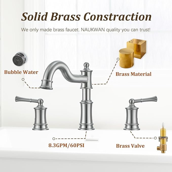 Roman Tub Faucet Classic Widespread Deck Mount Bathtub Faucet 3 Holes Brass High Flow Tub Filler, Rough in Valve Included, Brushed Nickel