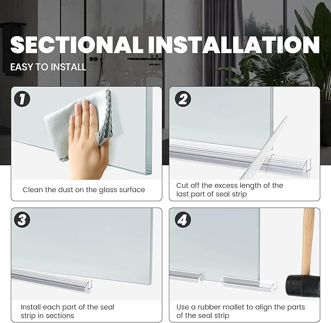 3 Pack Frameless Shower Door Bottom&Side Seal, 77" Long Clear PVC Shower Seal Strip for 3/8"(10mm) Thick Glass Shower Door, Stop Water Leaks Bind Doors