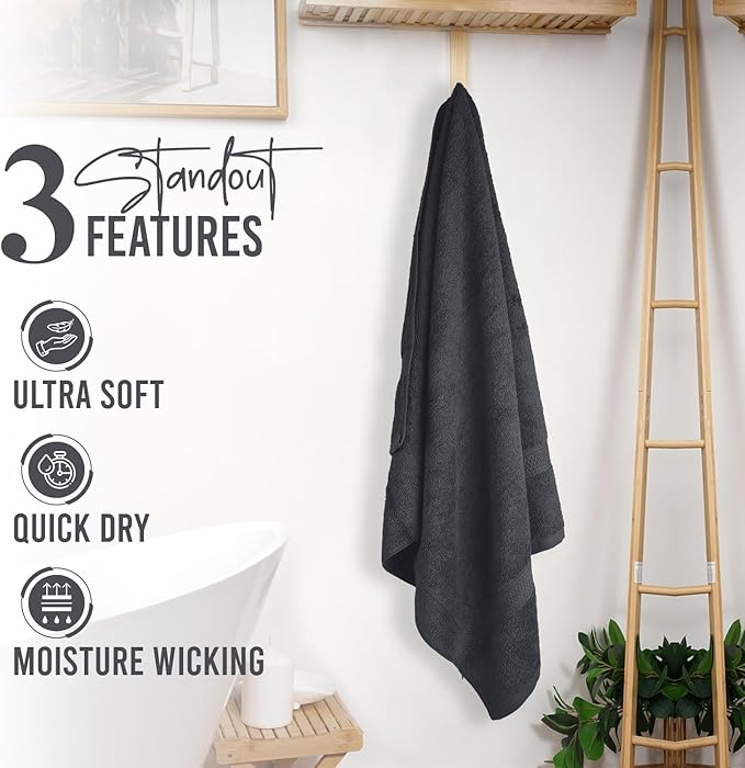 RIVERSIDE 100% Ring Spun Cotton Large Bath Towels Set of 4, 27 x 54 – Quick Dry, Soft & Highly Absorbent Towels for Shower & Bathroom – Luxury 600 GSM Towels for Home, Spa, Gym, Hotel, Charcoal