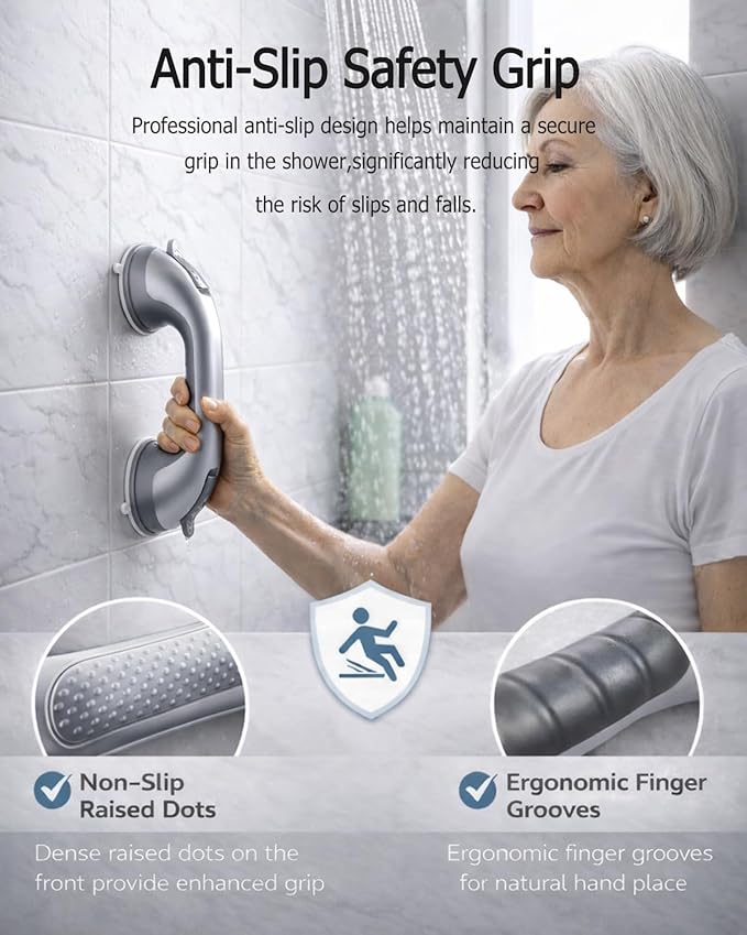 2 Pack Grab Bars for Bathtubs and Showers, Suction Grab Bar, Heavy Duty Shower Handle Removable Bath Handrails for Seniors and Elderly, Bathroom Safet