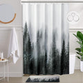 ORTIGIA 54x78 Misty Forest Stall Shower Curtain for Small Bathroom, Dark Green Narrow Nature Woodland Curtain Set with Hooks, Waterproof Fabric Pine Tree Fog Magic Home Bath Curtain