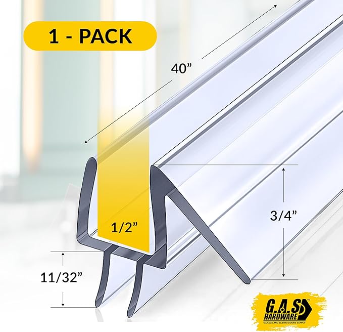 1/2" (12mm) Frameless Glass Shower Door Bottom Sweep – 40" (101.6cm) Ultra-Clear Drip Rail Seal Strip, 1 Piece for Leak Protection, Water Control & Easy DIY Installation