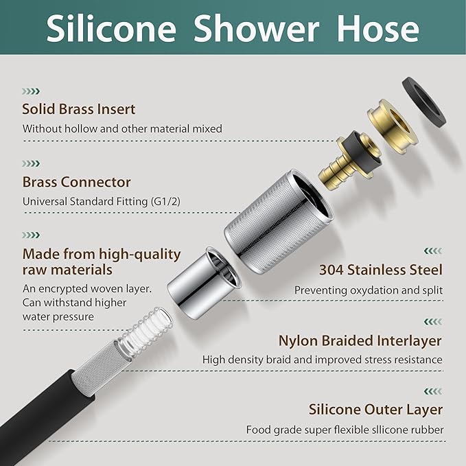 Silicone Shower Hose Extra Long,Explosion Proof Anti Winding Showerhead Hose,Used In Showerheads Spray Bidet Bathing Toilet Cleaning Flexible RV Shower Hoses Replacement (Black, 119 In)
