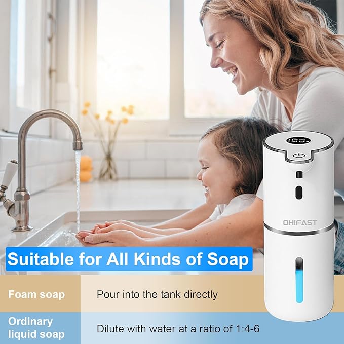 Automatic Liquid Soap Dispenser Touchless, USB Rechargeable Smart Hand Soap Dispenser, 6-Level Adjustable, 12.8oz/380mL Wall Mounted for Bathroom Kitchen Dish Soap White