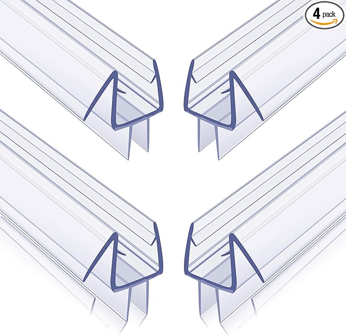 4-Pack Frameless Shower Door Bottom Seal for 1/4 Inch Thick Glass Doors – Stop Shower Leaks and Create a Water Barrier (1/4” x 39”)