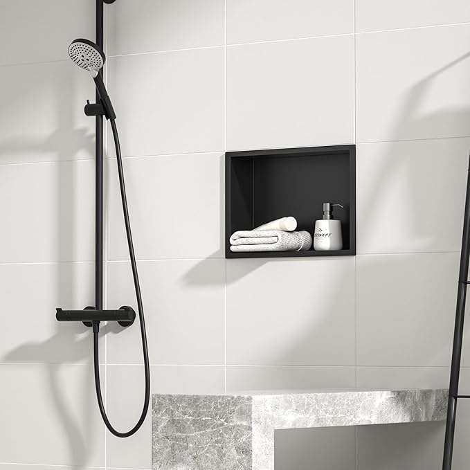 Stainless Steel Shower Niche 18" X 12" Matte Black No Tile Needed Niche Shower for Bathroom Storage Recessed Wall Shelf Over Mount Installation