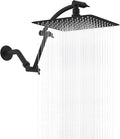 Hibbent All Metal cUPC Certified Rain Shower Head, 10'' High Pressure Rainfall Showerhead with 16" Shower Head Extension Arm, Solid Brass Adjustable Shower Arm Extender, fixed Showerheads, Matte Black