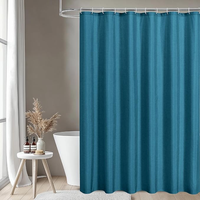2-in-1 Waterproof Fabric Shower Curtain or Liner,Linen Textured,Breathable TPU & Washable Bathroom Shower Curtain Set with 12 Plastic Hooks,Modern,72"x72" Oceanblue