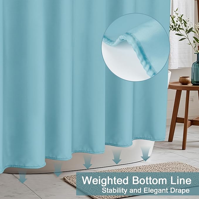 AooHome Standard 72x72 inch Shower Curtain Liner, Soft Polyester Solid Color Shower Curtain with Hooks, Weighted Hem, Water Repellent, Blue
