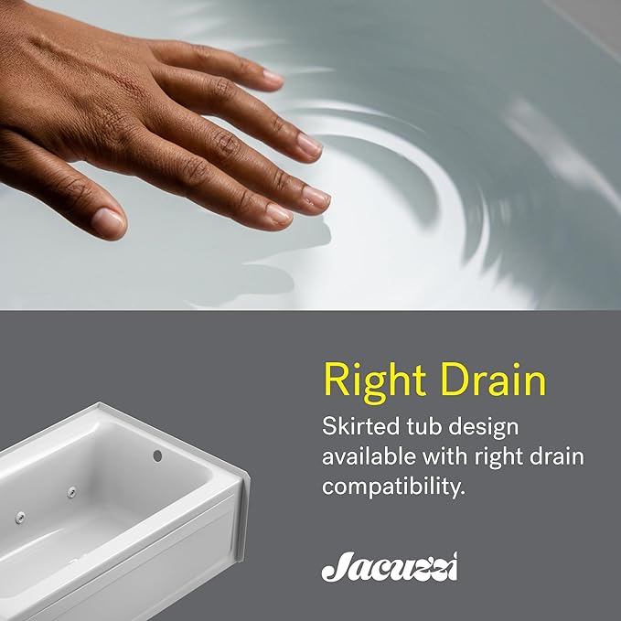 Jacuzzi SIGNATURE Acrylic Drop-In Bathtub, Jet Massage Tub, Slip Resistant, Right Drain Placement, 72" (L) x 36" (W), Rectangle, White