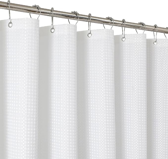 2-in-1 Waterproof Fabric Shower Curtain - No Separate Liner Needed, Hotel-Style Waffle Weave, Effortless Cleaning & Washable Bathroom Shower Curtain Set,72Wx72H,White