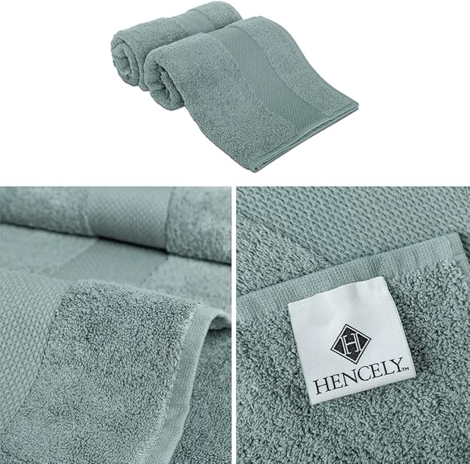 Hencely Luxury Hand Towel - Set of 2 (16x28 Inches) - Soft Turkish Cotton, Absorbent, Quick-Drying Face, Body, Kitchen, and Bathroom Towel (Hand Towels 2 Pack, Dark Green)