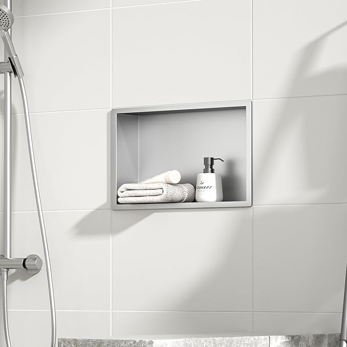Stainless Steel Shower Niche 18" X 12" Brushed No Tile Needed Niche Shower Recessed Wall Horizontal Niches for Bathroom Storage Over Mount Installation