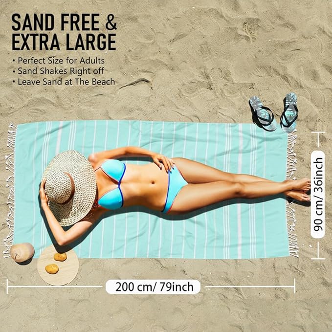 6 Pack Cotton Turkish Beach Towel Lightweight Thin Travel Vacation Essentials Oversized XL Towels Set for Pool Swim Bath Camping Cruise Accessories Absorbent Quick Dry Sand Free Bulk clearance Striped