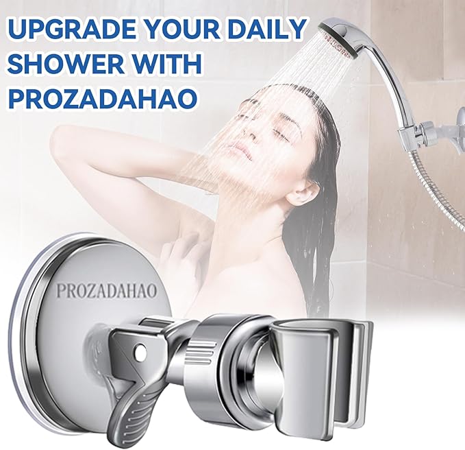 Adjustable Shower Head Holder, Bathroom Suction Cup Handheld Shower Head Bracket, Removable Wall Mounted Suction Bracket (Silver-1)