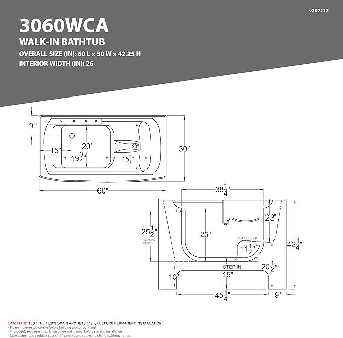 ANZZI Walk In Tubs PREMIUM 30"x60" Left Drain Wheelchair Accessible Walk-In Tub - 36 Jets, POWERED FAST DRAIN, V-Shape Back Massage, Gelcoat Construction | AMZ3060WCALWD
